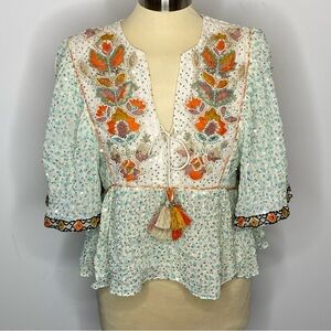 Anthropologie Verb By Pallavi Singhee Beaded Sequin Embroidered Boho Blouse